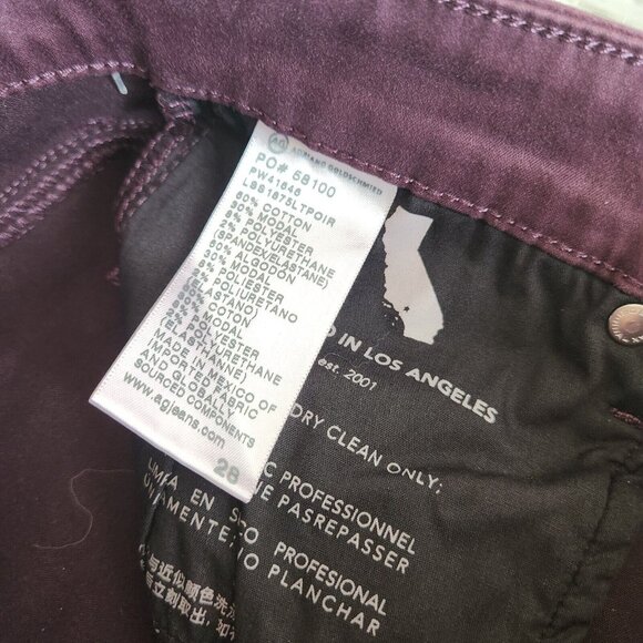 AG Adriano Goldschmied Mari Leatherette Mid-Rise Slim Straight 28 Maroon (28x29) - Picture 8 of 16